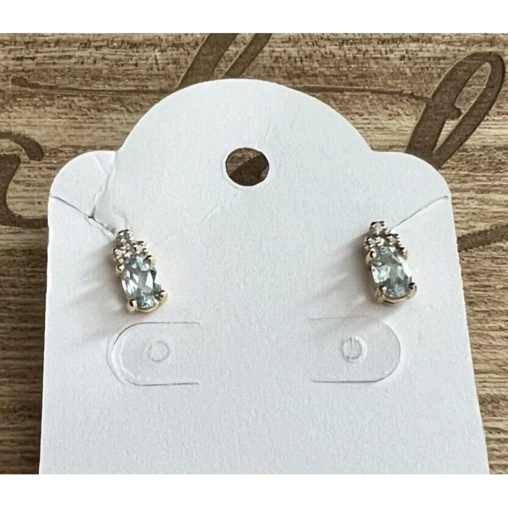 925 Sterling Silver Gold Vermeil Blue Topaz & Diamond Stud Post Earrings 1.2g